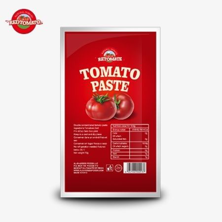 Sacchetti piatti a prezzo di fabbrica di 70 g di pasta di pomodoro disponibili con livelli di purezza che vanno dal 30% al 100%