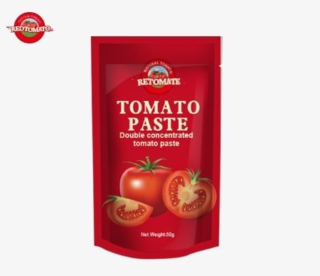 50g di pasta di pomodoro in sacchetto conforme agli standard ISO HACCP e BRC che garantiscono il rispetto dei prezzi di fabbrica