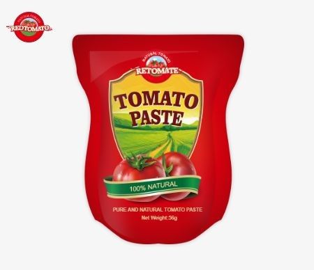 56 g di pasta di pomodori in sacchetto / sacchetto piatto con concentrazioni di 28-30% 22-24% e 18-20%