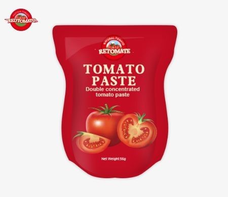 La pasta di pomodori in sacchetto stand-up all'ingrosso, disponibile in dimensioni da 56 e 70 g, offre un prodotto puro senza additivi.