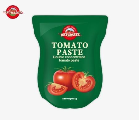 La pasta di pomodori in sacchetto stand-up all'ingrosso, disponibile in dimensioni da 56 g, offre un prodotto puro senza additivi.