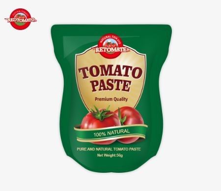 La pasta di pomodori in portafoglio stand-up in sacchetto disponibile in dimensioni da 56 g fornisce un prodotto puro privo di additivi.