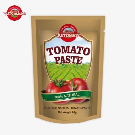 80 g di pasta di pomodoro in sacchetto a piedi doppio concentrato, purezza compresa tra il 30% e il 100%