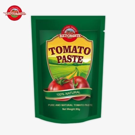 80 g di pasta di pomodoro a doppia concentrazione in sacchetto con livelli di purezza che variano dal 30% al 100%
