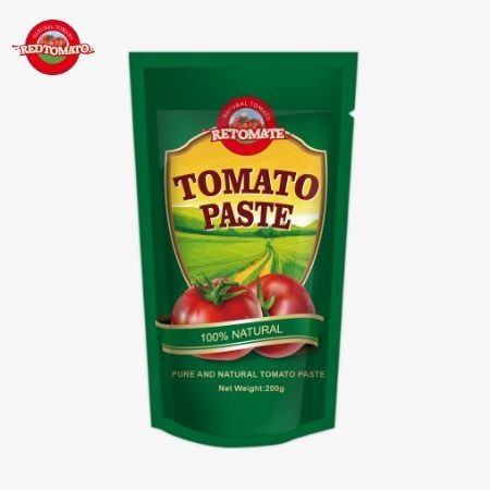 200 g di pasta di pomodoro in sacchetto conforme alle norme ISO HACCP e BRC che garantiscono il rispetto dei prezzi di fabbrica
