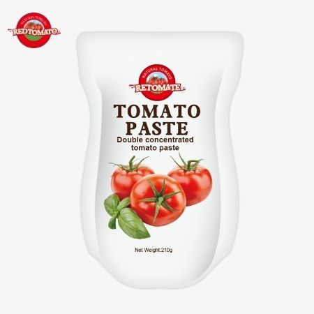 La produzione di 210 g di pasta di pomodori in sacchetto in piedi è conforme agli standard di produzione ISO HACCP BRC e FDA