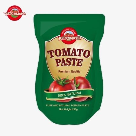 La produzione di pasta di pomodori in sacchetto stand-up da 210 g rispetta gli standard di produzione ISO HACCP BRC e FDA