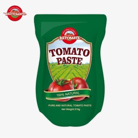 La produzione di 210 g di pasta di pomodoro in sacchetto in piedi soddisfa gli standard di produzione ISO HACCP BRC e FDA