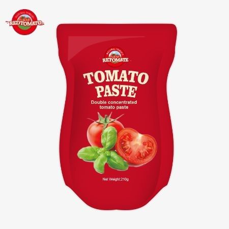 La pasta di pomodori in sacchetto da 210 g soddisfa gli standard ISO HACCP BRC e FDA in produzione.
