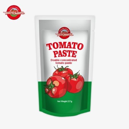 ISO Pouch Tomato Paste 227g, doppia pasta di pomodori concentrata con livelli di purezza compresi tra il 30% e il 100%