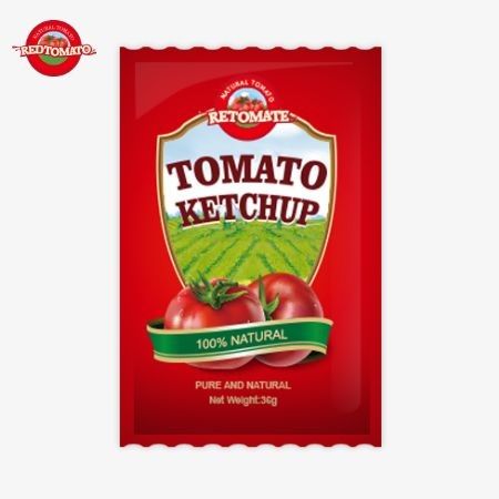 Sachet di ketchup di pomodoro da 36 g OEM dalla Cina fabbrica fatta con ingredienti naturali puri offerti al prezzo di fabbrica