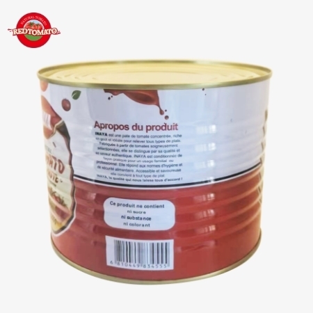 INAYA 2200g Pasta di pomodoro in scatola con coperchio duro e aperto concentrato a Brix 28 ∼ 30% disponibile con servizi di progettazione di imballaggi.