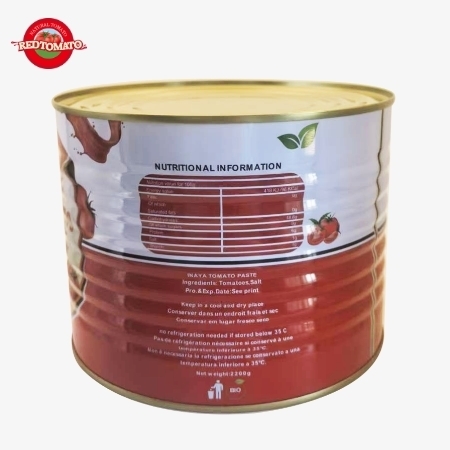 INAYA 2200g Pasta di pomodoro in scatola con coperchio duro e aperto concentrato a Brix 28 ∼ 30% disponibile con servizi di progettazione di imballaggi.