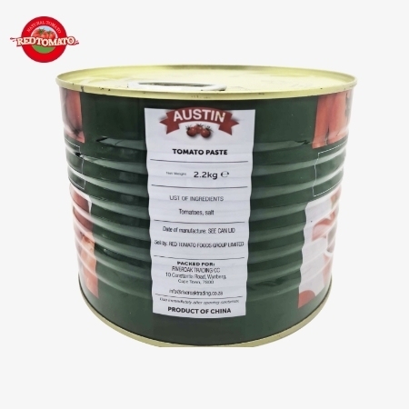 Passata di pomodoro AUSTIN 2200g in scatola, con grado Brix 28–30%, disponibile con il nostro marchio e con un servizio completo di progettazione del marchio e del packaging