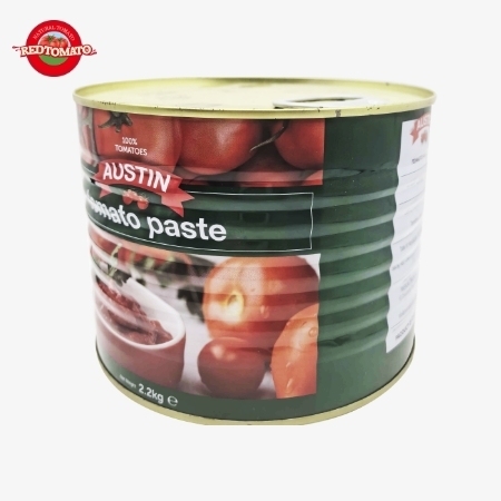 Passata di pomodoro AUSTIN 2200g in scatola, con grado Brix 28–30%, disponibile con il nostro marchio e con un servizio completo di progettazione del marchio e del packaging