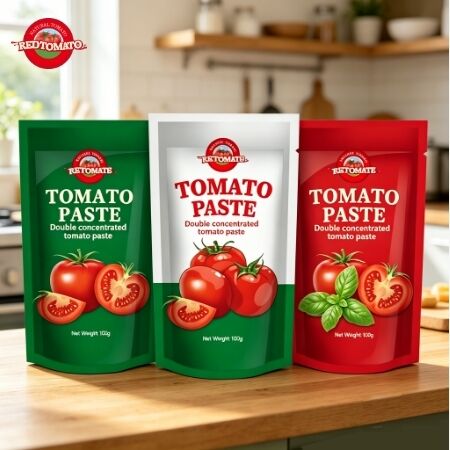 Pasta di pomodori in sacchetto da 100 g con concentrazione tripla e certificazione ISO, HACCP, BRC, FDA