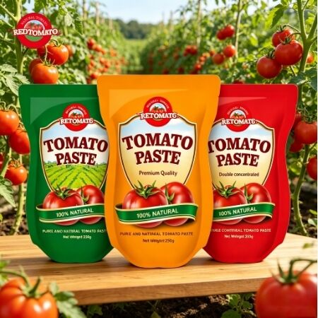 Concentrato di pomodoro in bustina stand-up da 250 g con purezza al 30%-100% e sapore dolce e piccante