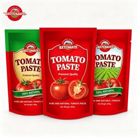 400 g di pasta di pomodori in sacchetto con purezza dal 30% al 100%, concentrazione tripla e certificazione ISO, HACCP, BRC, FDA