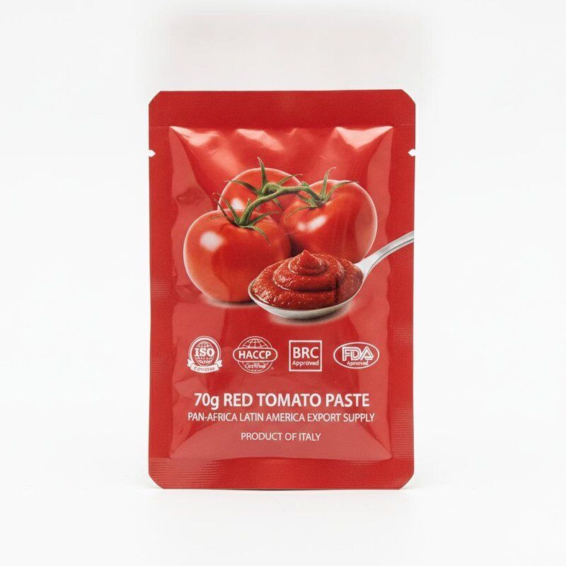 70 g ISO HACCP BRC FDA Certificato Red Tomato Paste Sachet Pan-Africa America Latina Fornitura di esportazione