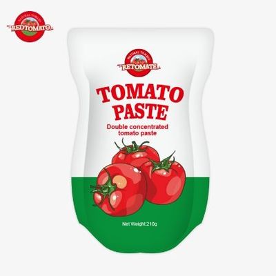 La pasta di pomodori in sacchetto da 210 g soddisfa gli standard di produzione ISO HACCP BRC e FDA