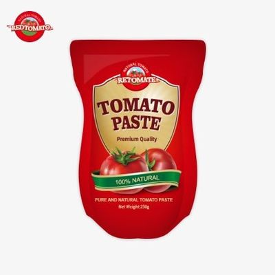 250 g di pasta di pomodori dolci e pungenti convenientemente confezionati in una busta in piedi con una purezza che va dal 30% al 100%.