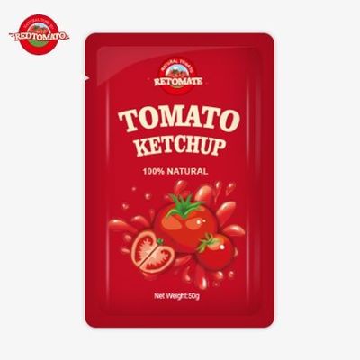 Distribuzione globale di sacchetti di ketchup personalizzati da 50 grammi per alta qualità e certificati da ISO HACCP e FDA